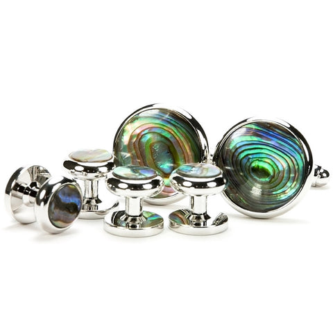 Abalone Silver Cufflink Tuxedo Stud Set
