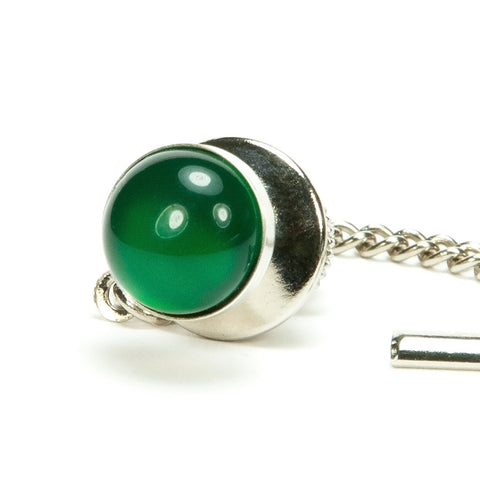 Green Onyx Sterling Silver Tie Tack / Lapel Pin