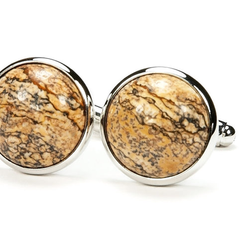 Picture Jasper Silver Cufflinks