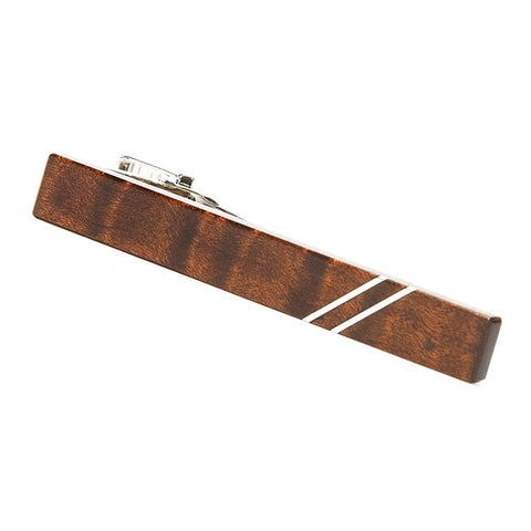 Roasted Curly Maple Silver Inlay Wooden Tie Clip