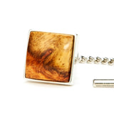 Figured Amboyna Burl Sterling Silver Tie Tack / Lapel Pin