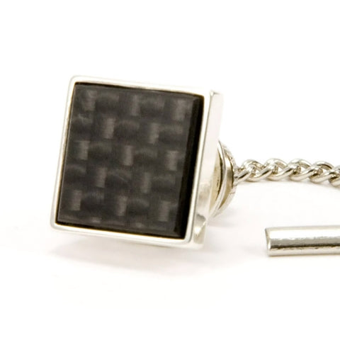 Black Carbon Fiber Sterling Silver Square Tie Tack