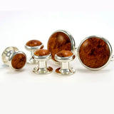 Amboyna Burl Silver Cufflink Tuxedo Stud Set