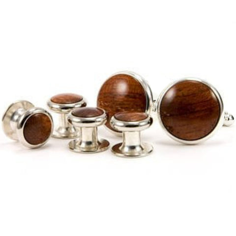 Bubinga Silver Cufflink Tuxedo Stud Set