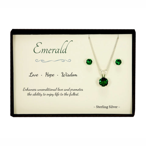 Emerald Sterling Silver Pendant Necklace Earring Set