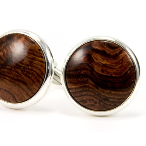 Honduran Rosewood Silver and Wood Cufflinks