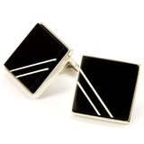 Ebony Silver Inlay Cufflinks - Side