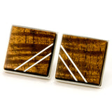 Hawaiian Koa Silver Inlay Cufflink Tie Bar Set