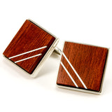 Bloodwood Silver Inlay Cufflink Tie Bar Set - Side