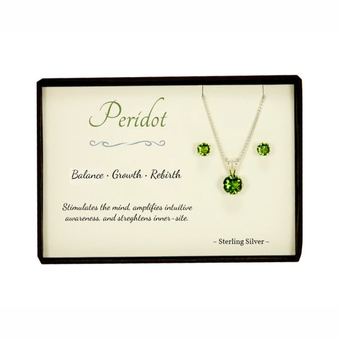 Peridot Sterling Silver Pendant Earrings Set in Gift Box