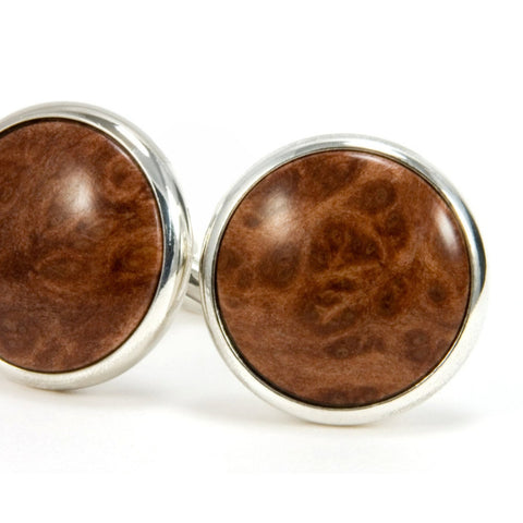 Redwood Burl Wood and Silver Cufflinks