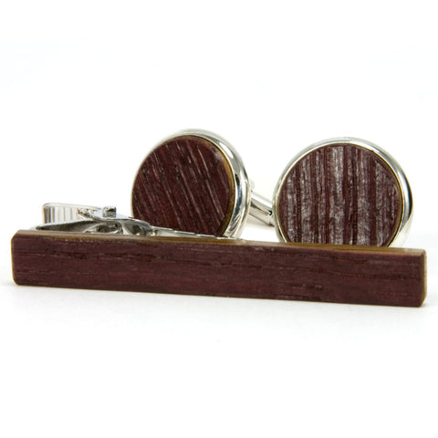 Red Wine Barrel Silver Cufflink Tie Clip Set