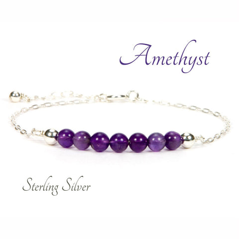 Sterling Silver Amethyst Gemstone Bead Bracelet 