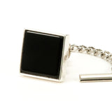 Black Onyx Square Sterling Silver Tie Tack / Lapel Pin