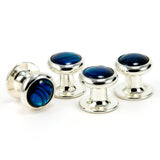 Blue paua shell silver tuxedo shirt stud set - side