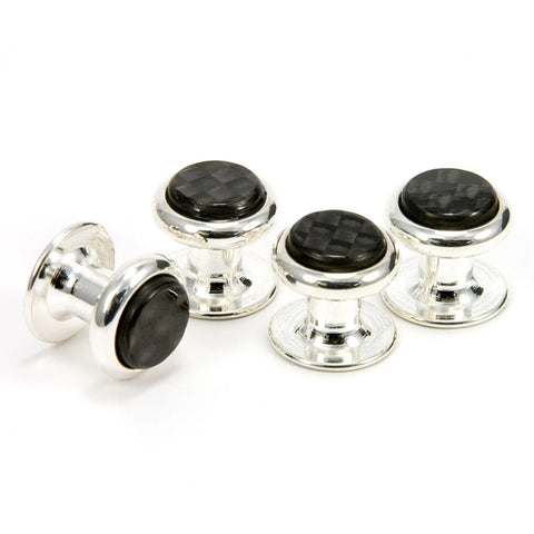 Carbon Fiber Silver Tuxedo Shirt Stud Set - side