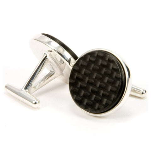 Black Carbon Fiber Sterling Silver Cufflinks - Back