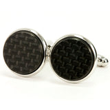 Carbon Fiber Silver Cufflinks Front