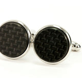 Carbon Fiber Silver Cufflinks