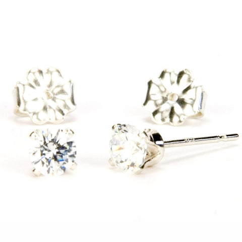 White Sapphire Sterling Silver Post Earrings 