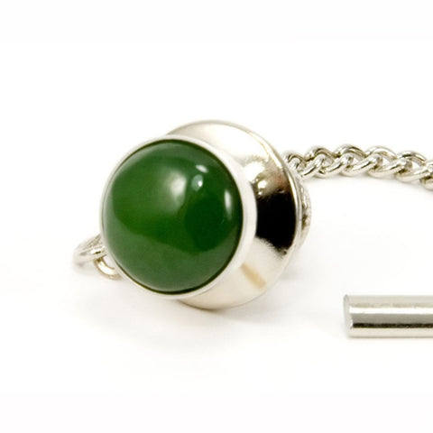 Jade Sterling Silver Tie Tack / Lapel Pin