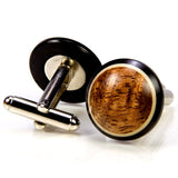 Hawaiian koa ebony holly round wood cufflinks - back