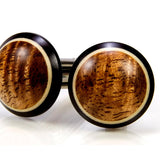 Hawaiian koa ebony holly round wood cufflinks - close up