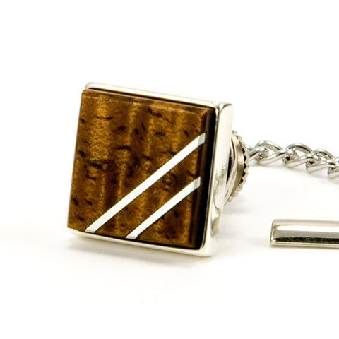 Hawaiian Koa Sterling Silver Inlay Tie Tack / Lapel Pin