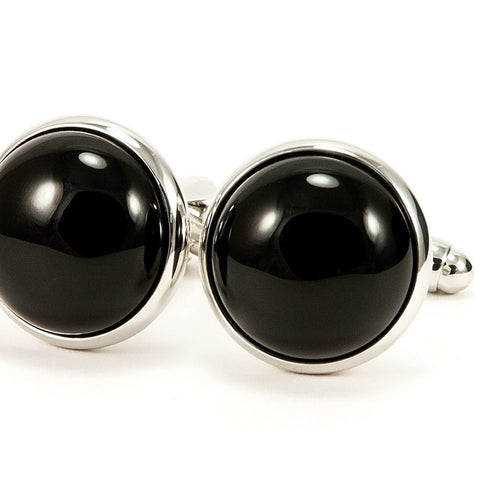 Black Onyx Domed Silver Cufflinks