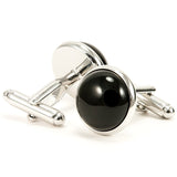 Black Onyx Domed Silver Cufflinks - Back