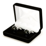 Black Onyx Domed Silver Cufflinks Gift Box