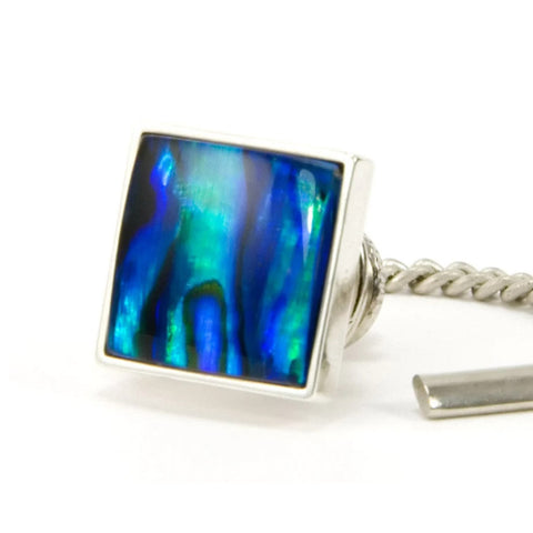 Blue Paua Sterling Silver Square Tie Tack / Lapel Pin