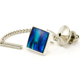 Sterling Silver Square Blue Paua Tie Tack / Lapel Pin