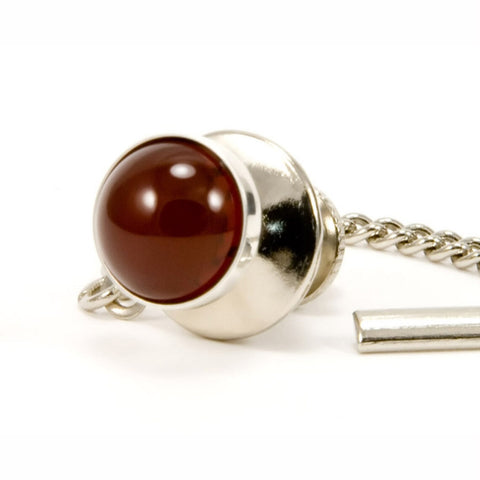 Red Carnelian Sterling Silver Tie Tack / Lapel Pin