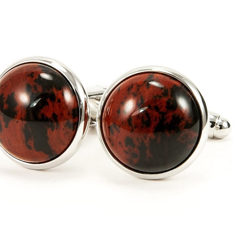 Red Obsidian Silver Cufflinks