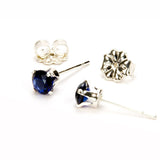 Blue Sapphire Sterling Silver Stud Earrings - Back