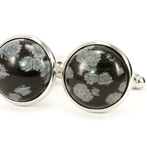 Snowflake Obsidian Silver Cufflinks