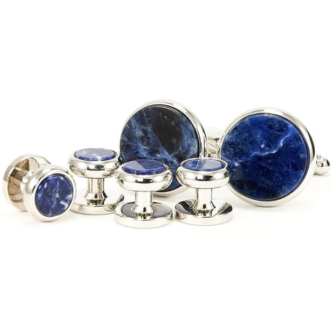 Blue Sodalite Silver Cufflink Tuxedo Stud Set