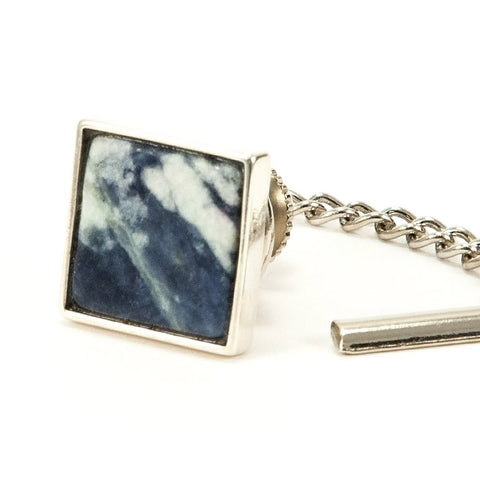 Blue Sodalite Sterling Silver Square Tie Tack / Lapel Pin