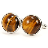 Tiger Eye Silver Cufflinks - Front