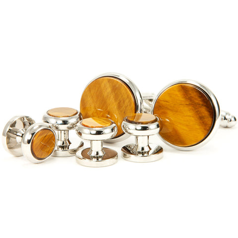 Tiger Eye Silver Cufflink Tuxedo Stud Set