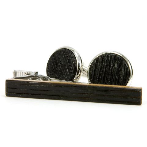 Kentucky Bourbon Barrel Silver Cufflink Tie Clip Set